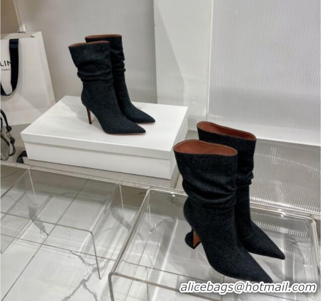 Good Quality Amina Muaddi Short Boot with 95MM Heel Black Denim 238311