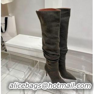 Lowest Price Amina Muaddi Jahleel Thigh High Boot 95MM ST Heel Dark Grey Denim 238306