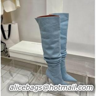 Top Design Amina Muaddi Jahleel Thigh High Boot 95MM ST Heel Light Blue Denim 238303