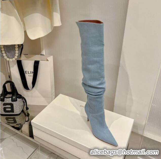 Top Design Amina Muaddi Jahleel Thigh High Boot 95MM ST Heel Light Blue Denim 238303