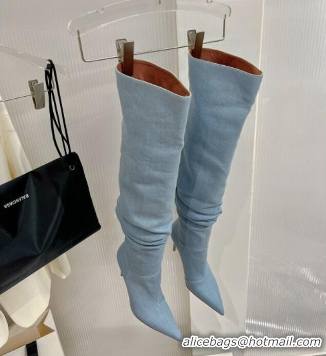 Top Design Amina Muaddi Jahleel Thigh High Boot 95MM ST Heel Light Blue Denim 238303