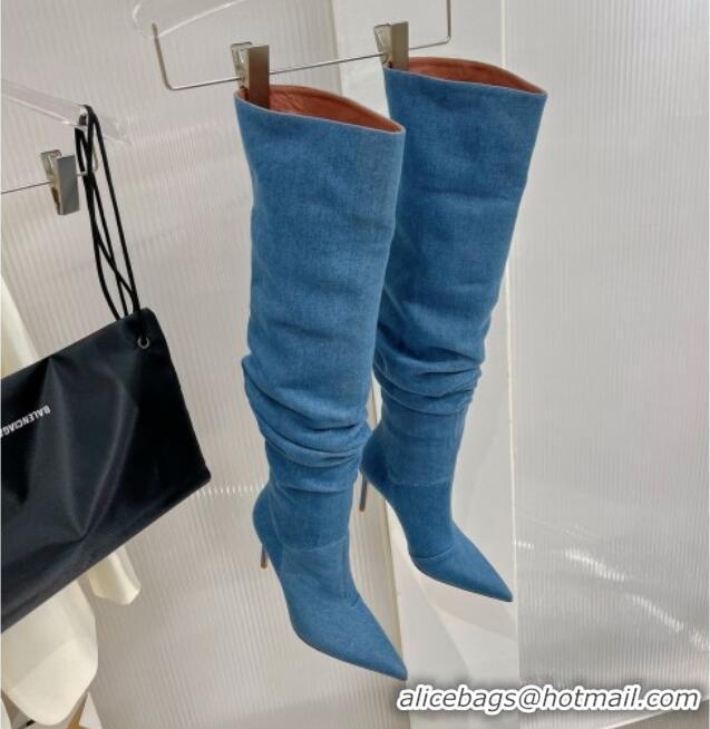 Hot Style Amina Muaddi Jahleel Thigh High Boot 95MM ST Heel Blue Denim 238302