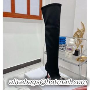 Big Enough Amina Muaddi Begum Lycra Over-Knee High Heel Boots 9.5cm with Crystal Buckle Black 804076