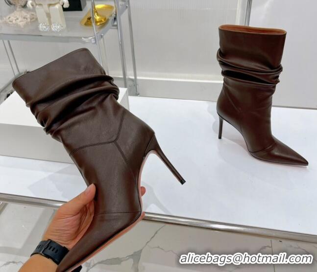 Duplicate Amina Muaddi Jahleel Short Boots 9.5cm in Nappa Leather Chocolate Brown 804077