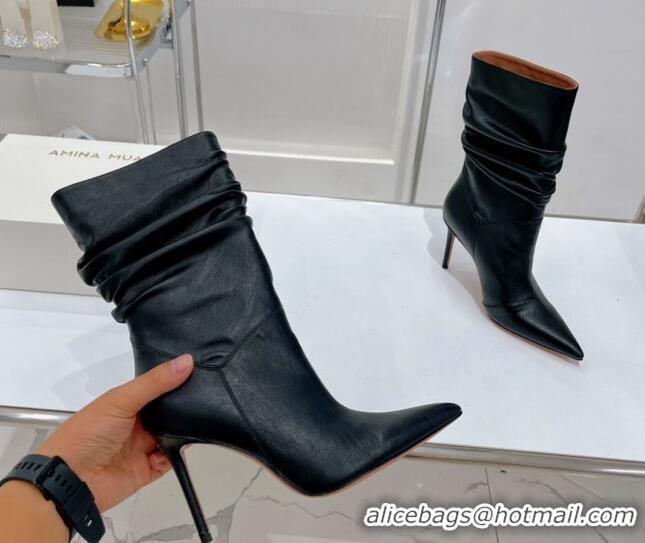 Unique Ladies Amina Muaddi Jahleel Short Boots 9.5cm in Nappa Leather Black 804080