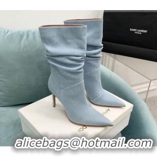 Charming Amina Muaddi Jahleel Short Boots 9.5cm in Denim Light Blue AM09041