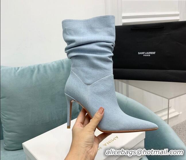 Charming Amina Muaddi Jahleel Short Boots 9.5cm in Denim Light Blue AM09041