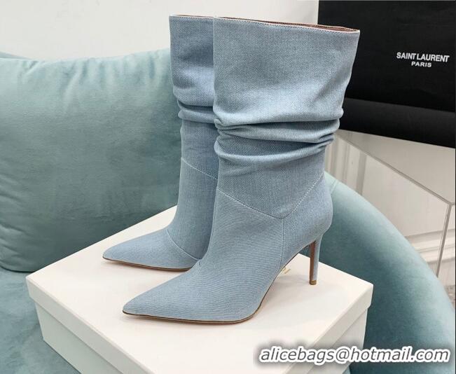 Charming Amina Muaddi Jahleel Short Boots 9.5cm in Denim Light Blue AM09041