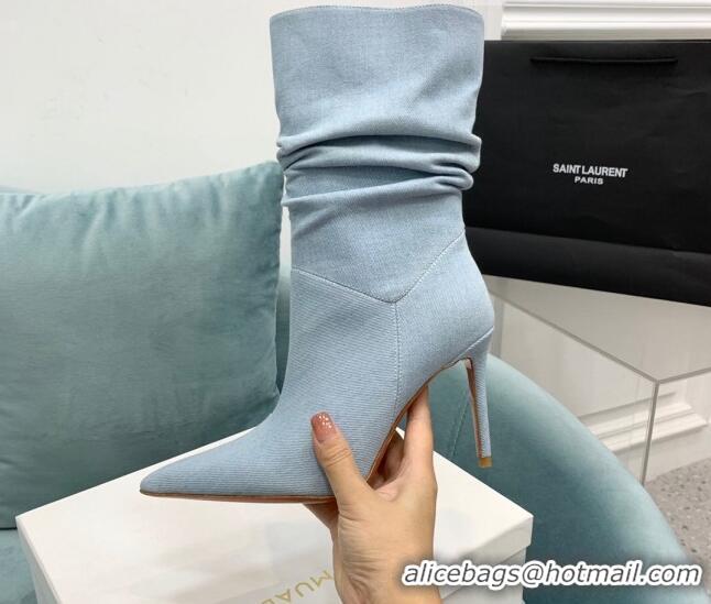 Charming Amina Muaddi Jahleel Short Boots 9.5cm in Denim Light Blue AM09041