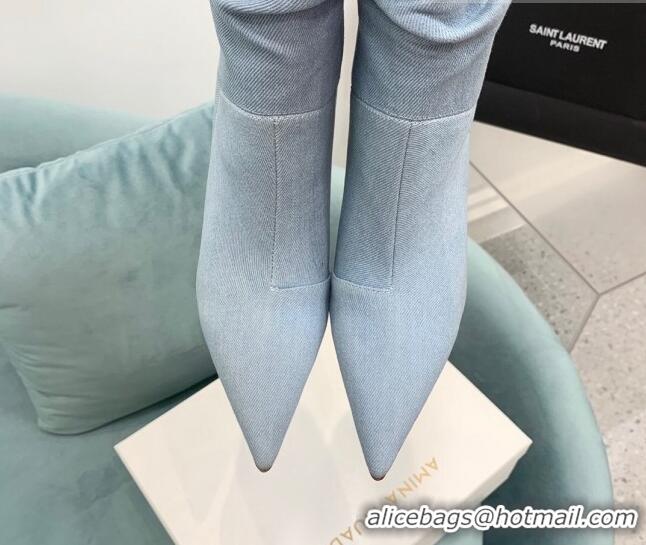 Charming Amina Muaddi Jahleel Short Boots 9.5cm in Denim Light Blue AM09041