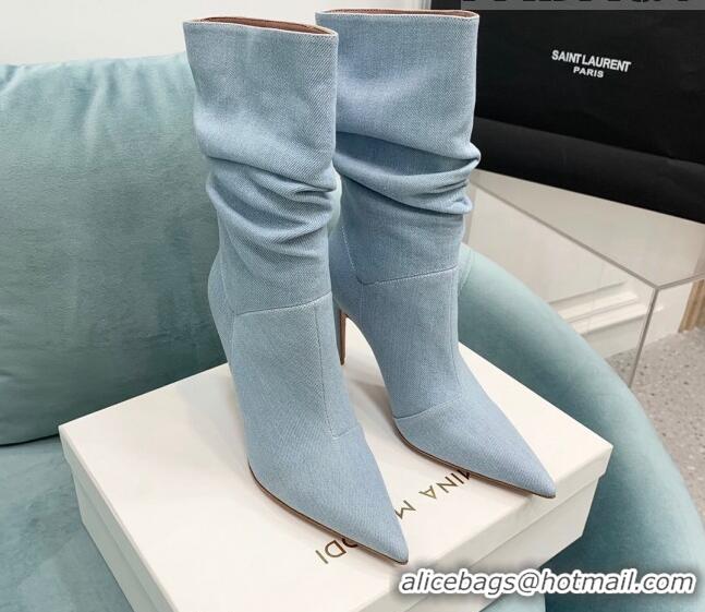 Charming Amina Muaddi Jahleel Short Boots 9.5cm in Denim Light Blue AM09041