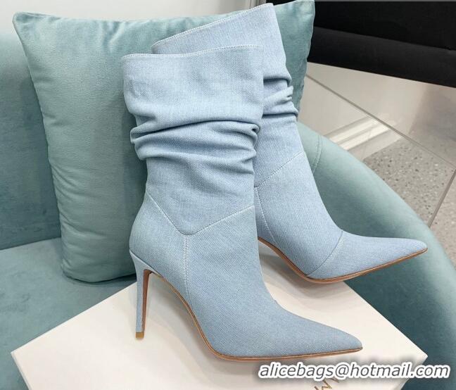 Charming Amina Muaddi Jahleel Short Boots 9.5cm in Denim Light Blue AM09041