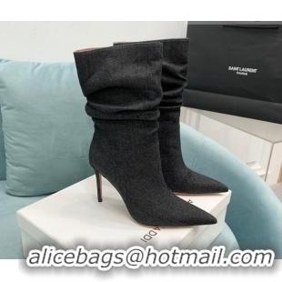 Perfect Amina Muaddi Jahleel Short Boots 9.5cm in Denim Black 904052