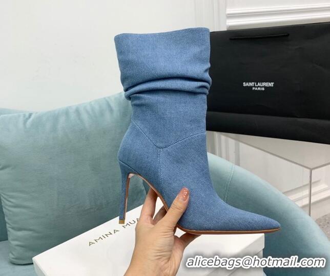 Unique Discount Amina Muaddi Jahleel Short Boots 9.5cm in Denim Medium Denim 904053