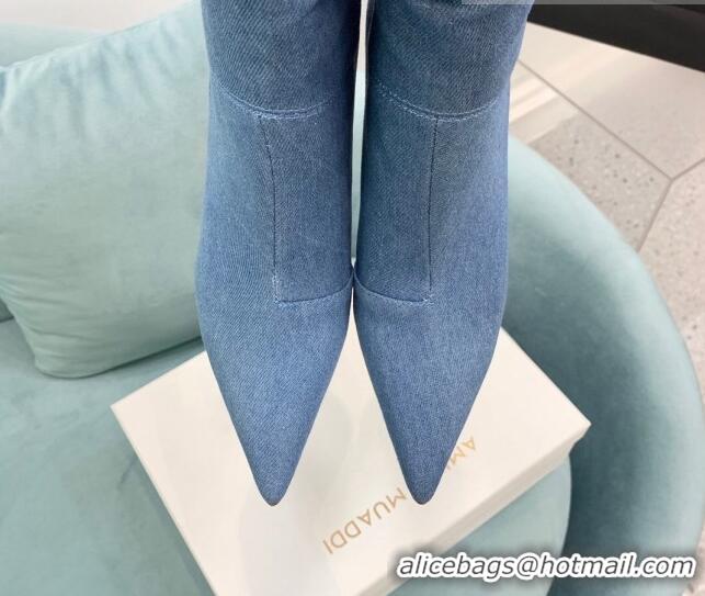 Unique Discount Amina Muaddi Jahleel Short Boots 9.5cm in Denim Medium Denim 904053