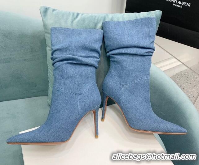 Unique Discount Amina Muaddi Jahleel Short Boots 9.5cm in Denim Medium Denim 904053