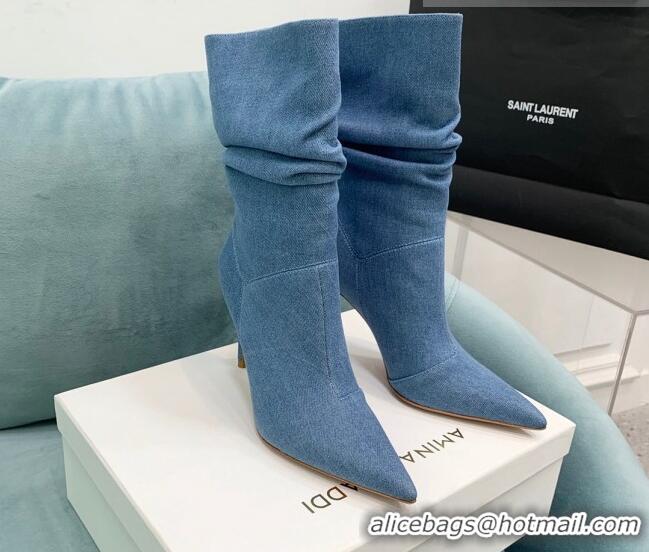 Unique Discount Amina Muaddi Jahleel Short Boots 9.5cm in Denim Medium Denim 904053