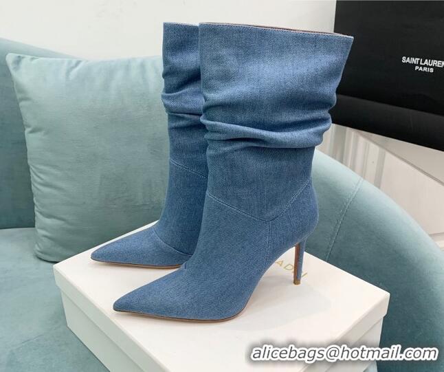 Unique Discount Amina Muaddi Jahleel Short Boots 9.5cm in Denim Medium Denim 904053