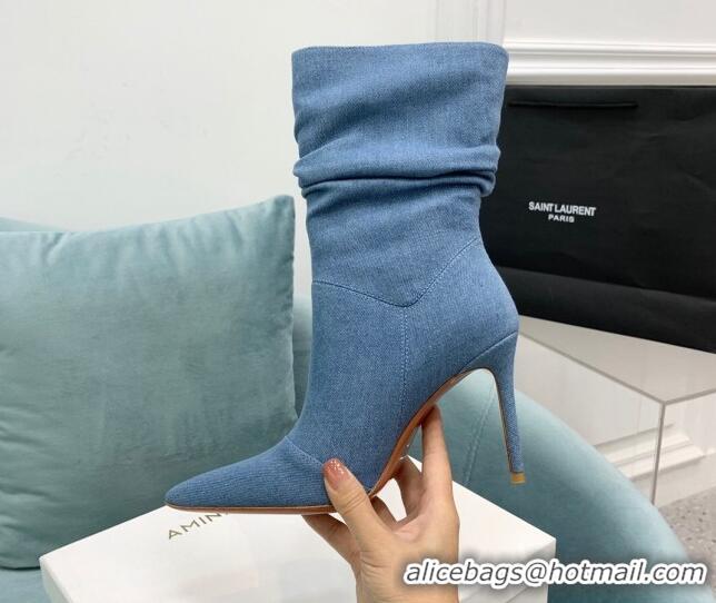 Unique Discount Amina Muaddi Jahleel Short Boots 9.5cm in Denim Medium Denim 904053