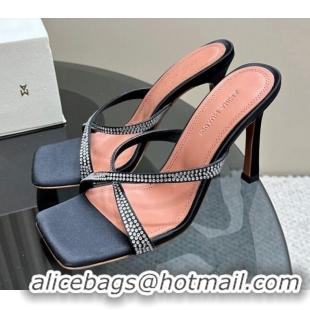 Discount Amina Muaddi Adriana Crystal Slide Sandals 10.5cm in Satin Black 091163