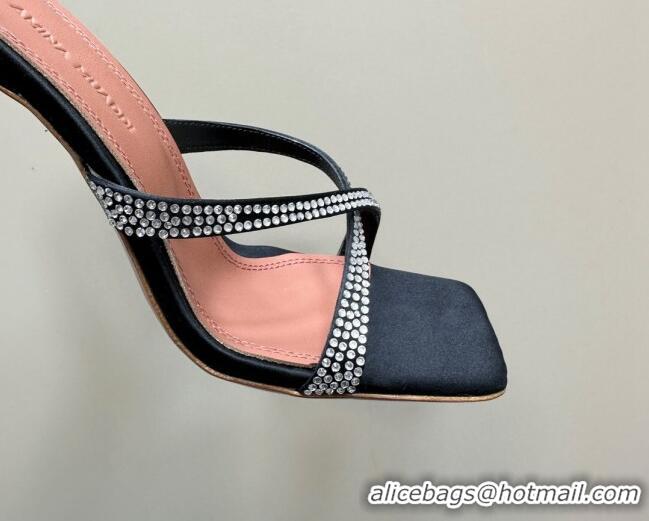 Discount Amina Muaddi Adriana Crystal Slide Sandals 10.5cm in Satin Black 091163