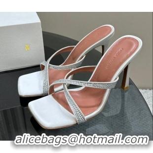 Big Discount Amina Muaddi Adriana Crystal Slide Sandals 10.5cm in Satin White 091164