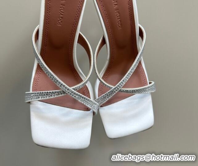 Big Discount Amina Muaddi Adriana Crystal Slide Sandals 10.5cm in Satin White 091164