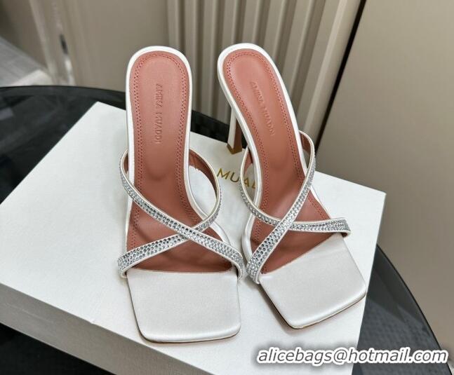 Big Discount Amina Muaddi Adriana Crystal Slide Sandals 10.5cm in Satin White 091164