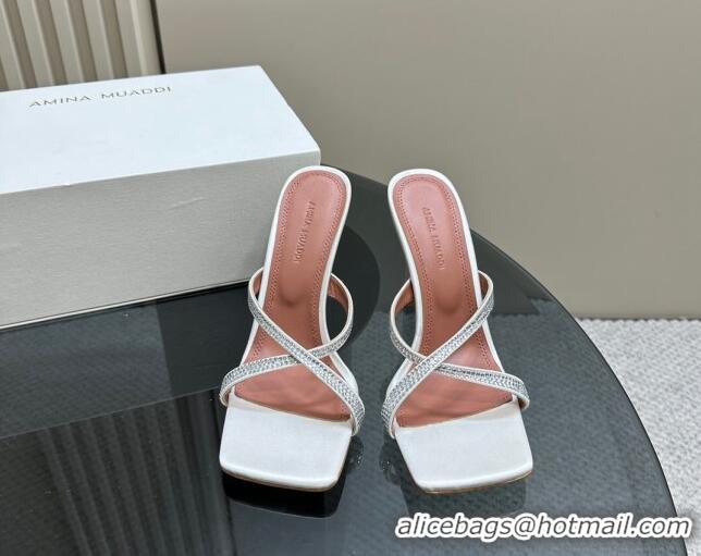 Big Discount Amina Muaddi Adriana Crystal Slide Sandals 10.5cm in Satin White 091164