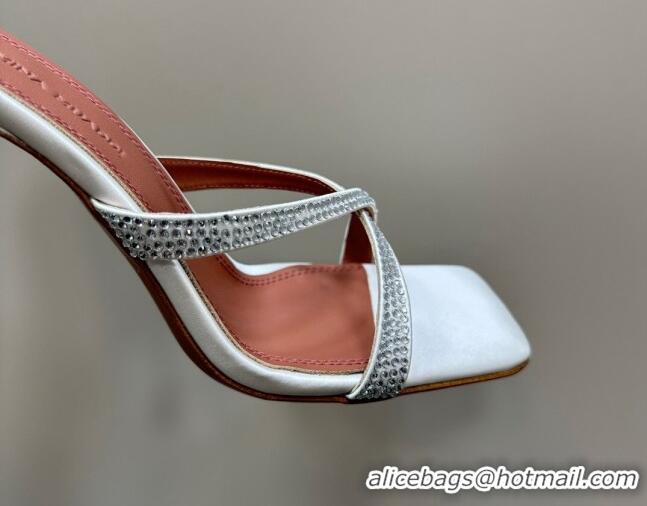 Big Discount Amina Muaddi Adriana Crystal Slide Sandals 10.5cm in Satin White 091164