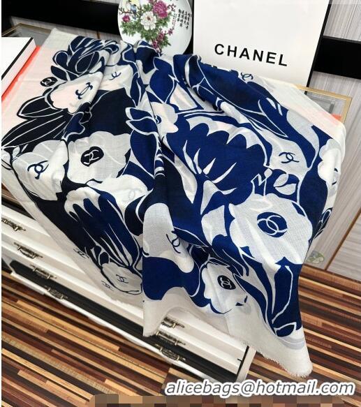 Unique Grade Chanel Cashmere Camellia Long Scarf 100x200cm CH09131 Blue 2023