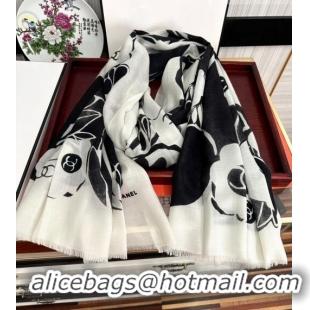 Super Quality Chanel Cashmere Camellia Long Scarf 100x200cm CH09131 Black 2023