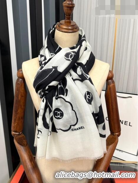 Super Quality Chanel Cashmere Camellia Long Scarf 100x200cm CH09131 Black 2023