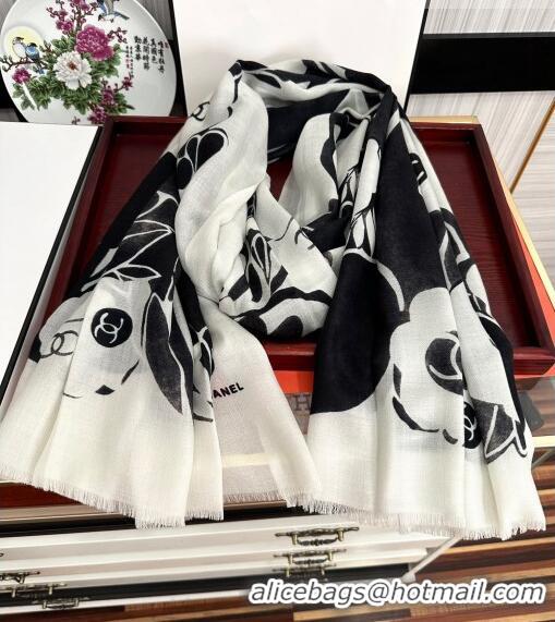 Super Quality Chanel Cashmere Camellia Long Scarf 100x200cm CH09131 Black 2023