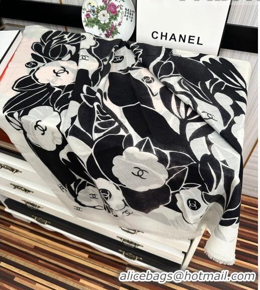 Super Quality Chanel Cashmere Camellia Long Scarf 100x200cm CH09131 Black 2023