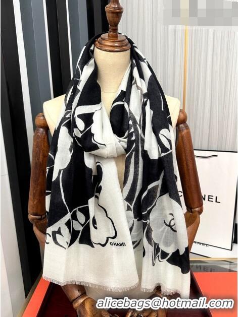 Super Quality Chanel Cashmere Camellia Long Scarf 100x200cm CH09131 Black 2023