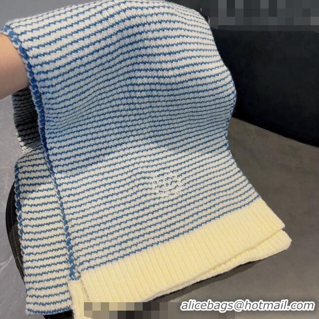 Buy Inexpensive Chanel Knit Long Scarf 38x180cm CH09191 Blue 2023