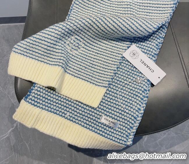 Buy Inexpensive Chanel Knit Long Scarf 38x180cm CH09191 Blue 2023