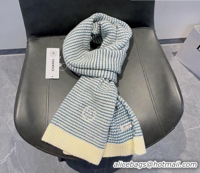 Buy Inexpensive Chanel Knit Long Scarf 38x180cm CH09191 Blue 2023