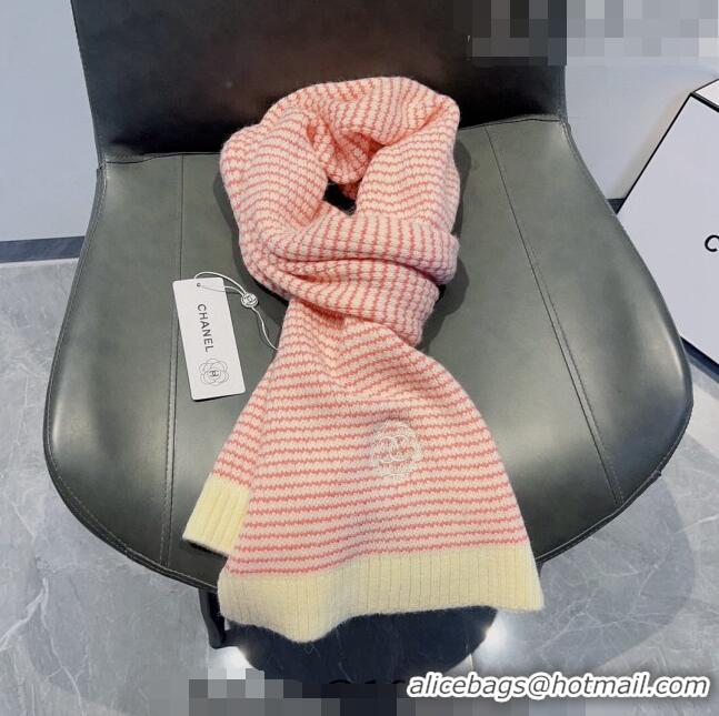 Best Price Chanel Knit Long Scarf 38x180cm CH09191 Pink 2023