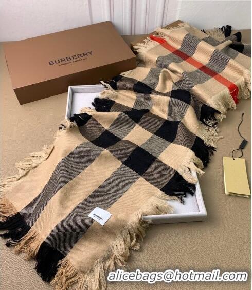 Top Design Burberry Check Long Scarf with Fringe 35x240cm BR09131 Beige 2023