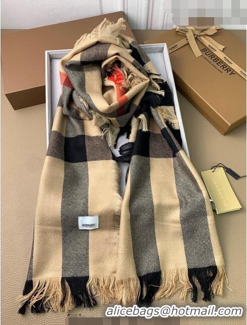 Top Design Burberry Check Long Scarf with Fringe 35x240cm BR09131 Beige 2023