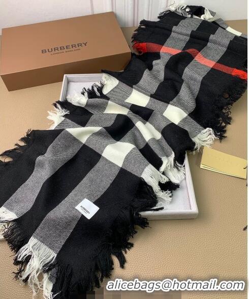 Buy Fashionable Burberry Check Long Scarf with Fringe 35x240cm BR09131 Black 2023