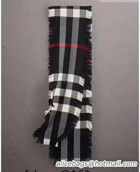 Buy Fashionable Burberry Check Long Scarf with Fringe 35x240cm BR09131 Black 2023