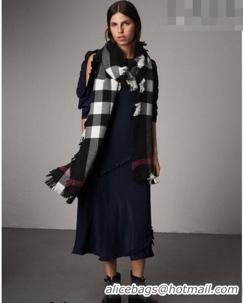 Buy Fashionable Burberry Check Long Scarf with Fringe 35x240cm BR09131 Black 2023