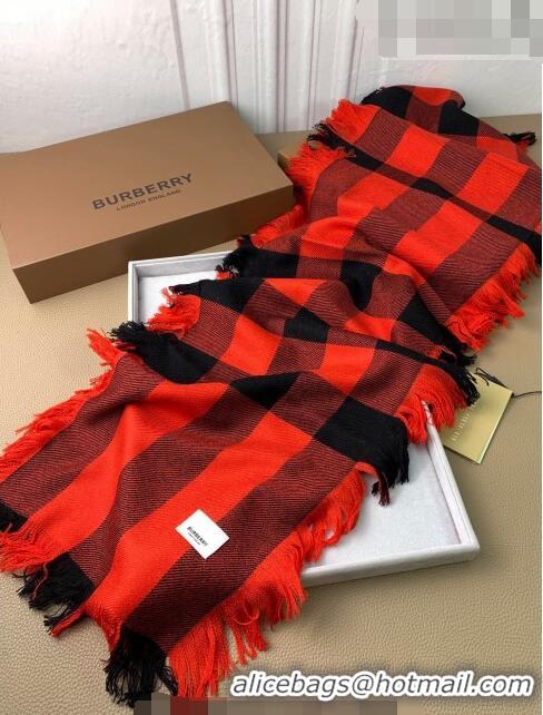 New Style Burberry Check Long Scarf with Fringe 35x240cm BR09131 Red 2023