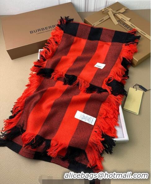 New Style Burberry Check Long Scarf with Fringe 35x240cm BR09131 Red 2023