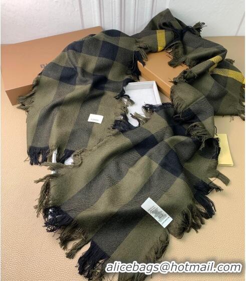 Top Quality Burberry Check Long Scarf with Fringe 35x240cm BR09131 Green 2023