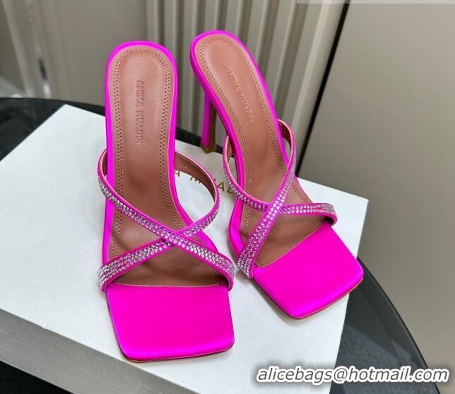 Trendy Design Amina Muaddi Adriana Crystal Slide Sandals 10.5cm in Satin Dark Pink 091165