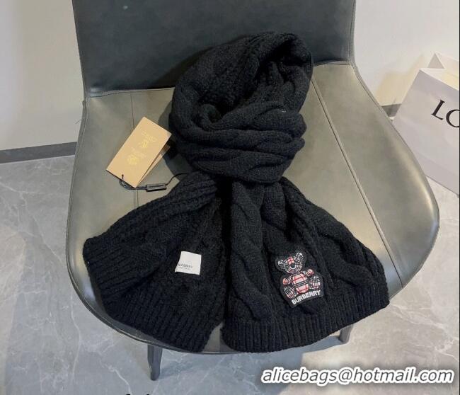 Super Quality Burberry Knit Long Scarf with Bear 35x175cm BR09191 Black 2023